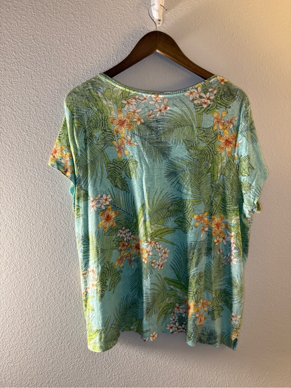 J. Jill Teal Tropical Floral V-Neck Short Sleeve Top - Picture 5 of 7